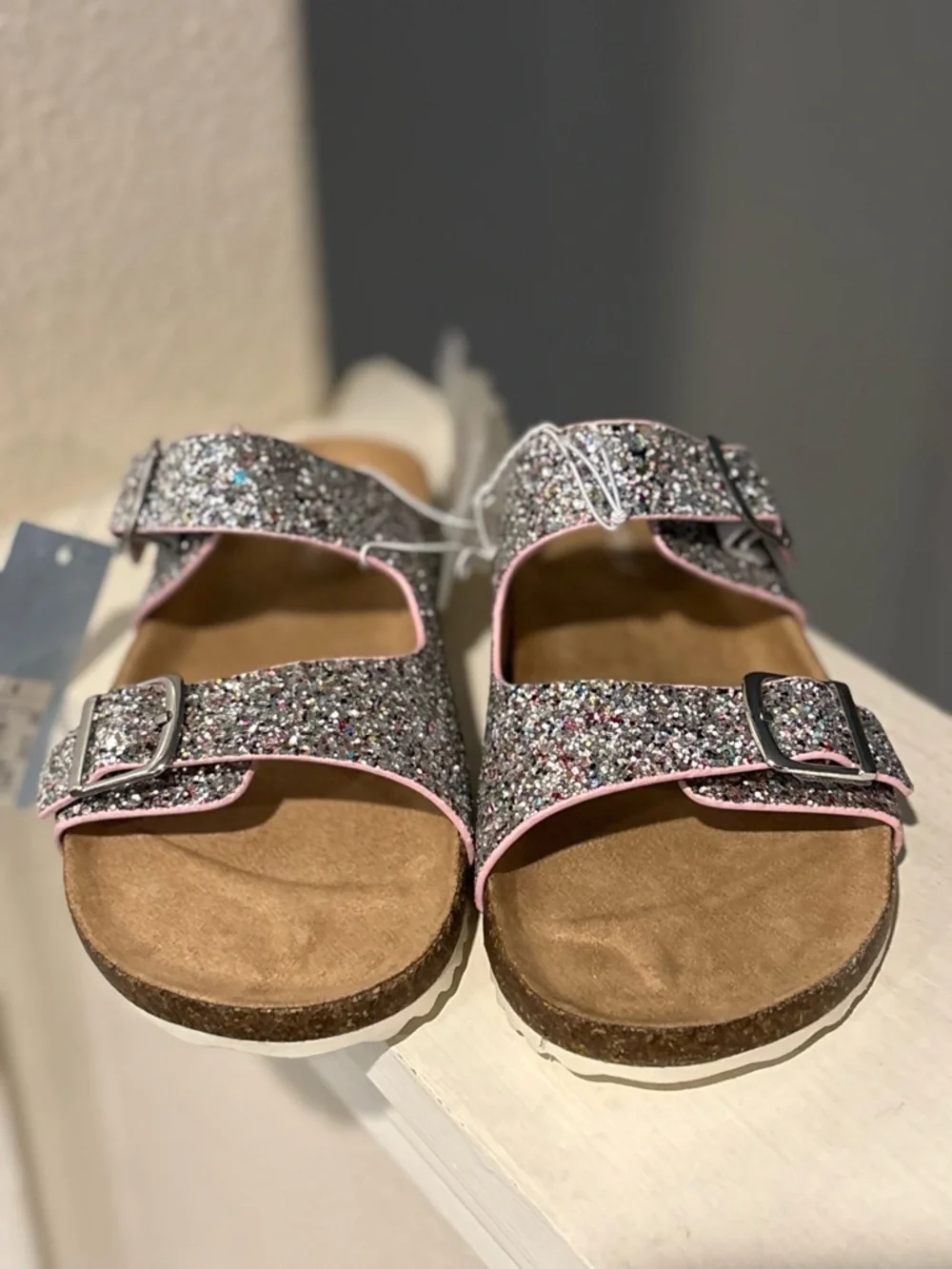 Kids' Drew Footbed Sandals Silver - Cat & Jack - Little Girl Youth Size 4 NEW